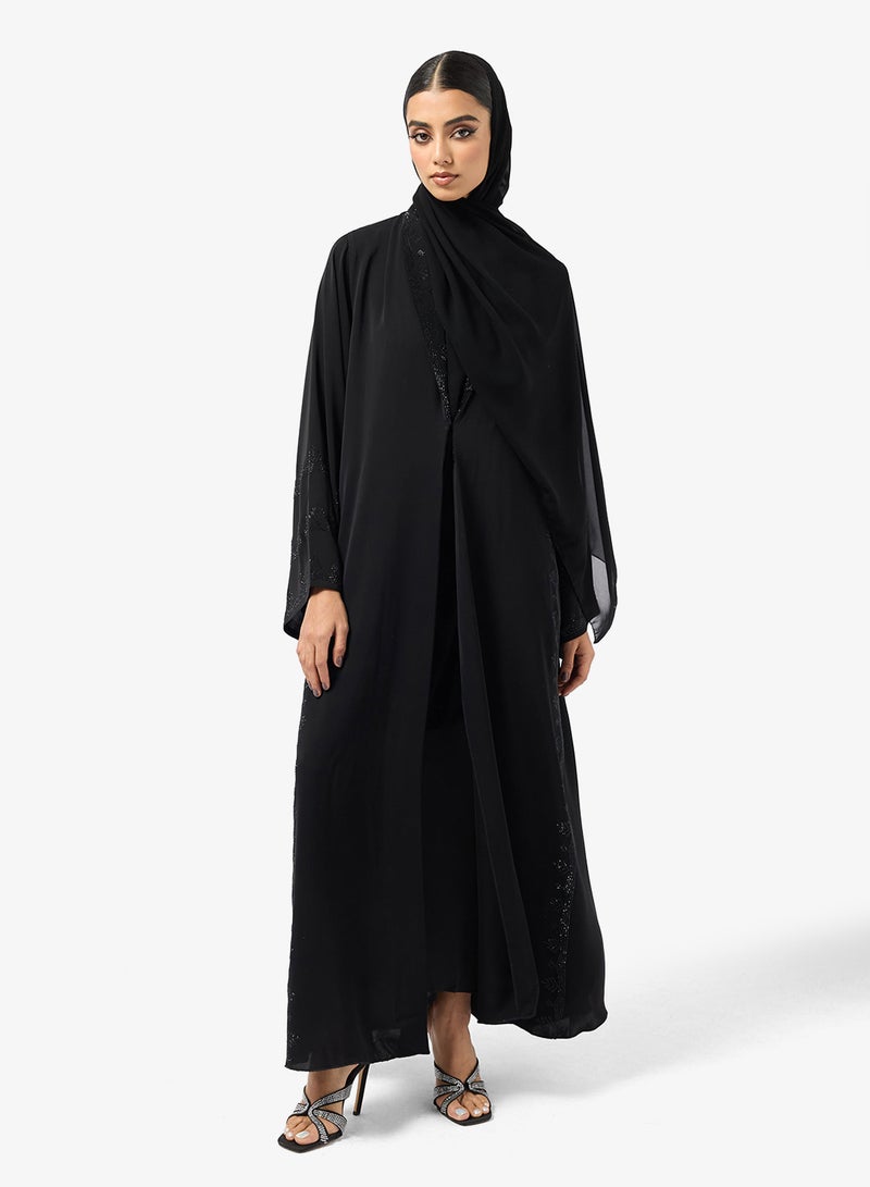hayas closet Black Embellished Abaya With Sheila - Image 5